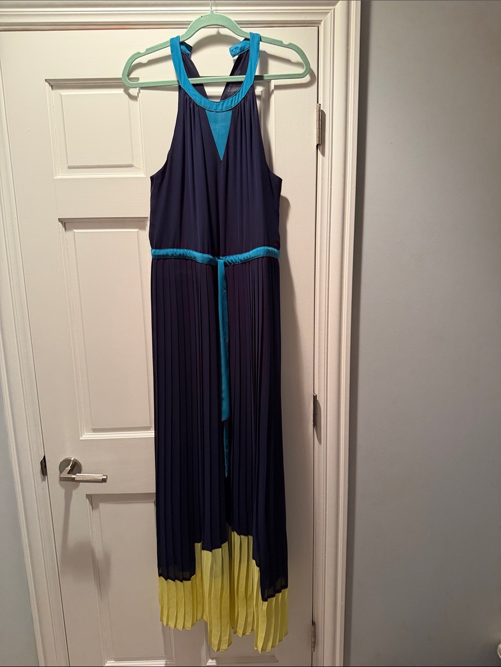 Max Studio Navy Maxi with Teal Accents and Yellow Hem